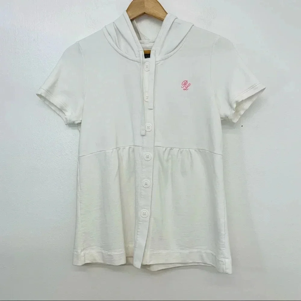 Polo Ralph‎ Lauren Girls Swim Coverup Medium White Hood 100% Cotton Logo